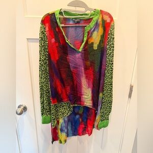 Dor Dor Couture Multicolor Abstract Leopard Sleeve Tunic Top M